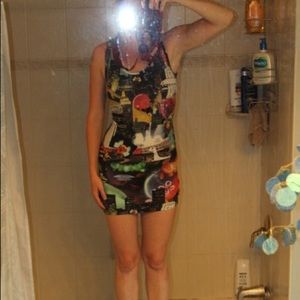 Body-con dress. Cartoons and prints!